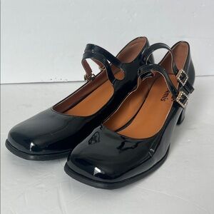 Black patent leather women’s block heel Mary Jane pumps size EU 42 🔥